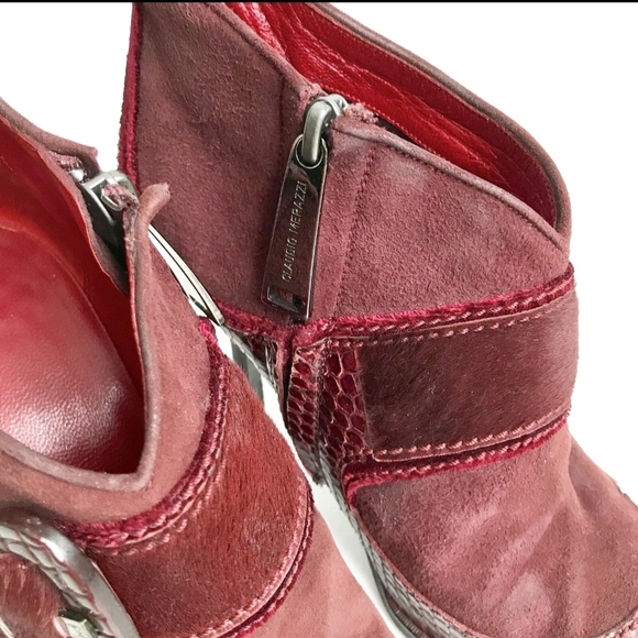 Claudio Merazzi Burgundy/Red Leather Point Toe Buckle Booties 35.5/5.5 Italy - Picture 7 of 12
